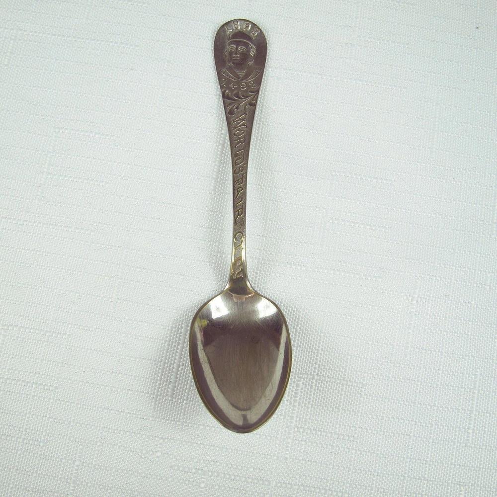 Antique 1893 Chicago Worlds Fair City Souvenir Spoon Columbus 1492 Standard - Picture 1 of 12
